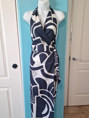 ZARA  WRAP DRESS- Navy Blue & White XS